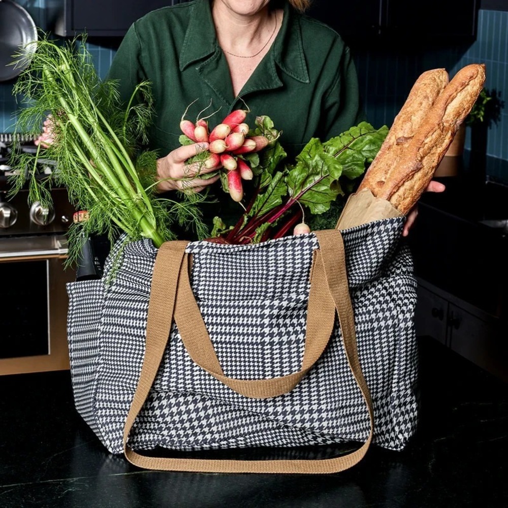 Hexclad The Everything Everywhere Large Tote Re-Usable Bag In Onyx Houndstooth